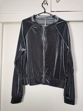 Velvet Zip Bomber Jacket - Charcoal